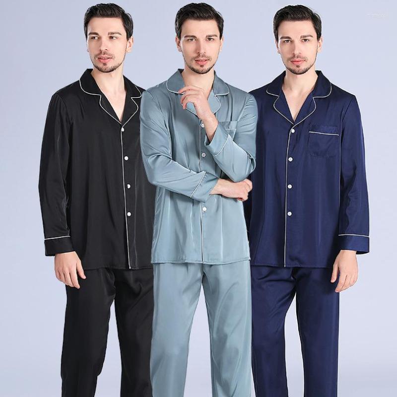 

Men's Sleepwear Casual Button-down Lingerie Satin Pajamas Nightgown Men Two Pieces Sleep Set With Trousers Comfy Pyjamas Nightwear, Black