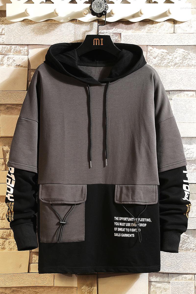 

Men's Hoodies Japan Casual Style O-neck 2022 Spring Autumn Hooded Print Men Thick Fleece Hip Hop High Streetwear Clothing, Black