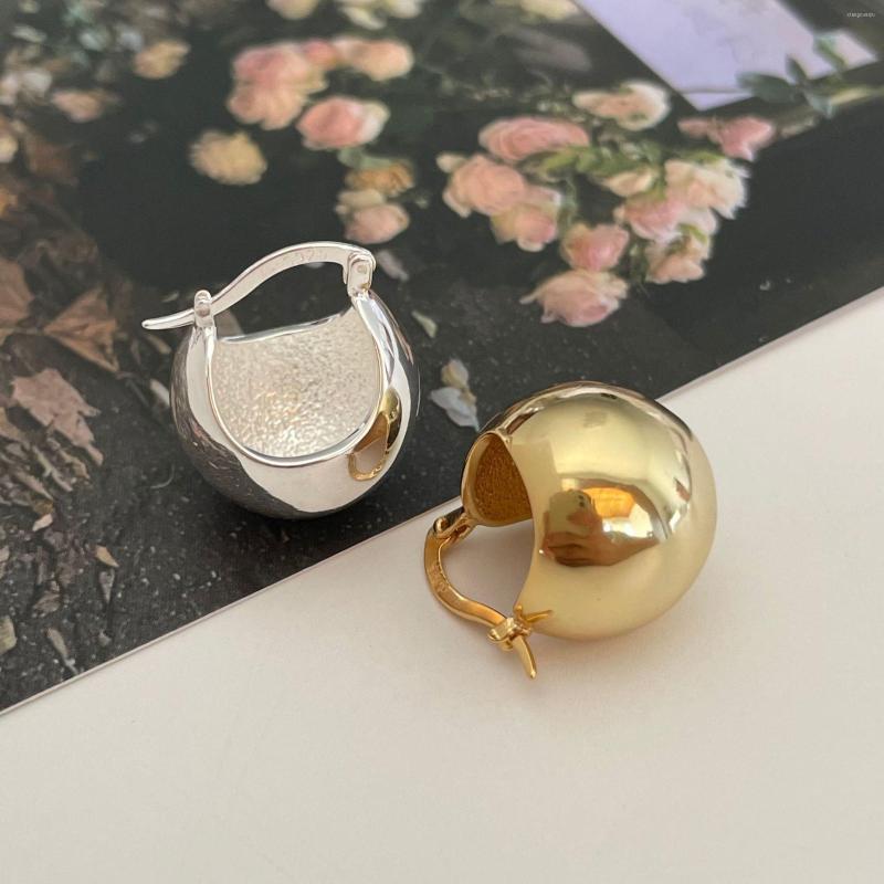 

Hoop Earrings ONLY 1PC 18K Gold REAL.925 Sterling Silver Smooth Big Round Ball Ear-Bone Huggie Leverback Earring Piercing Chunky C-C1010