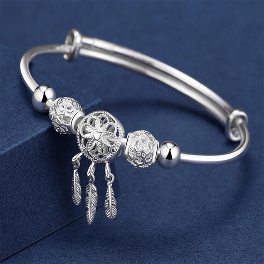 

European and American Fashion Dream Catcher Charm Bracelets Women's Retro Transfer Beads Push Pull Adjustable Hand Jewelry as a Gift for Girlfriend and Mother AE556