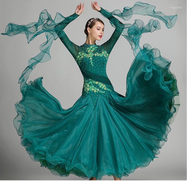 

Stage Wear Waltz Dress Ballroom Dance Standard Rhinestone Woman Performance Shinny Modern, Yellow