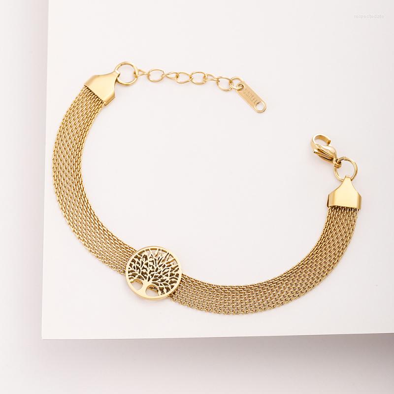 

Charm Bracelets Tree Of Life Bracelet Gold Mesh Link Chain For Women Female Trend Jewelry Gift 2022 Design