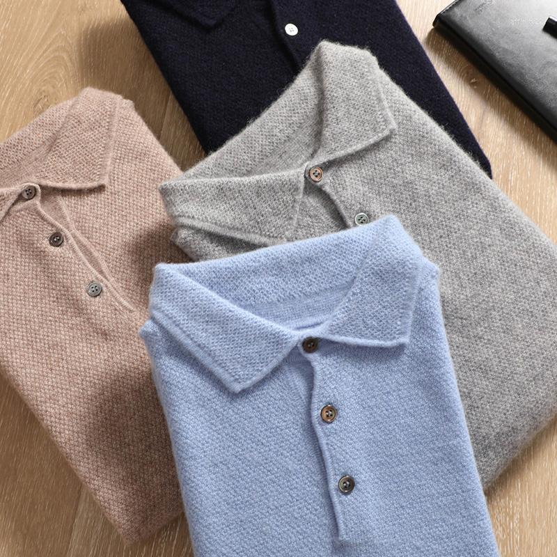 

Men' Polos Wool Man Polo Shirt Mens Casual Solid Color Sweater Men Long Sleeve Thicken, Blue