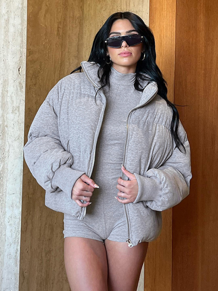 

Women's Down Parkas Winter Fashion Stand Collar Zipper Thick Warm Gray Women Casual Cotton Puffer Jacket Coats Outerwear Streetwear 221207