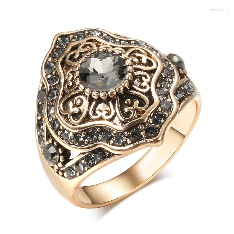 

Wedding Rings Vintage Floral Grey Zircon For Women Fashion Unique Engraved Crystal Encrusted Ring Luxury Jewelry Party Gifts