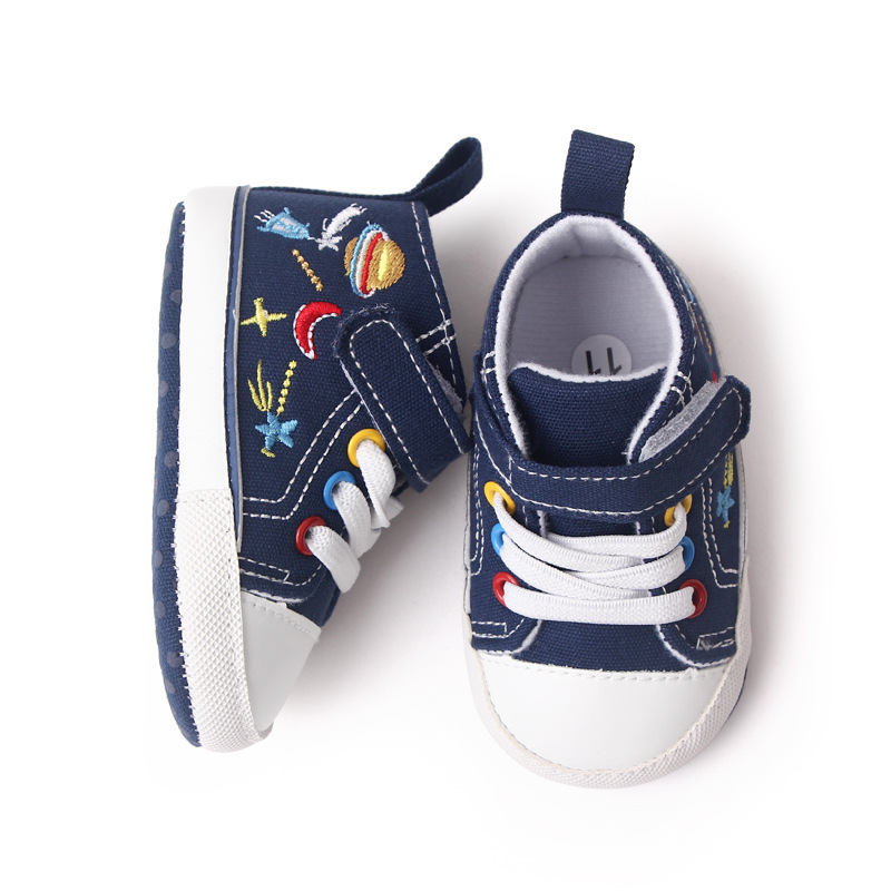 

Newborn First Walkers Spring Autumn Infant Toddler Baby Shoes Embroidery Boy Girl Soft Sole Crib Shoes Sneaker, Navy blue