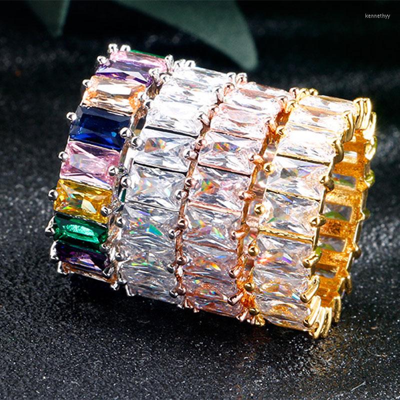 

Wedding Rings Colorful CZ Zircon Stone Rainbow 925 Sterling Silver For Women Fashion Engagement Jewelry