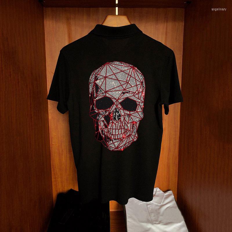 

Men's Polos Summer Polo Shirt Stage Young Extra-Large Cotton Loose Short-Sleeved Drilling Skull Style, As shown asian size