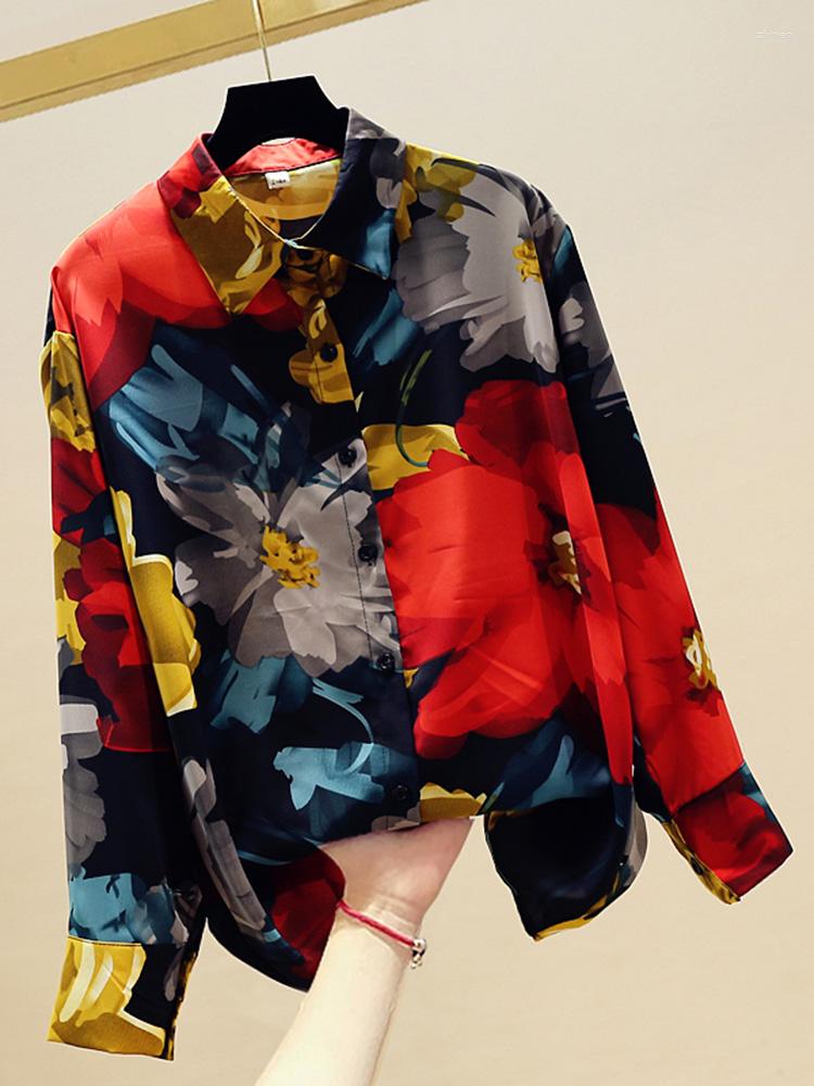 

Women's Blouses Spring Autumn Shirt Korean Retro Loose Contrast Color Leopard Chiffon Blouse Women Commuter Long Sleeve Tops GD600, Red