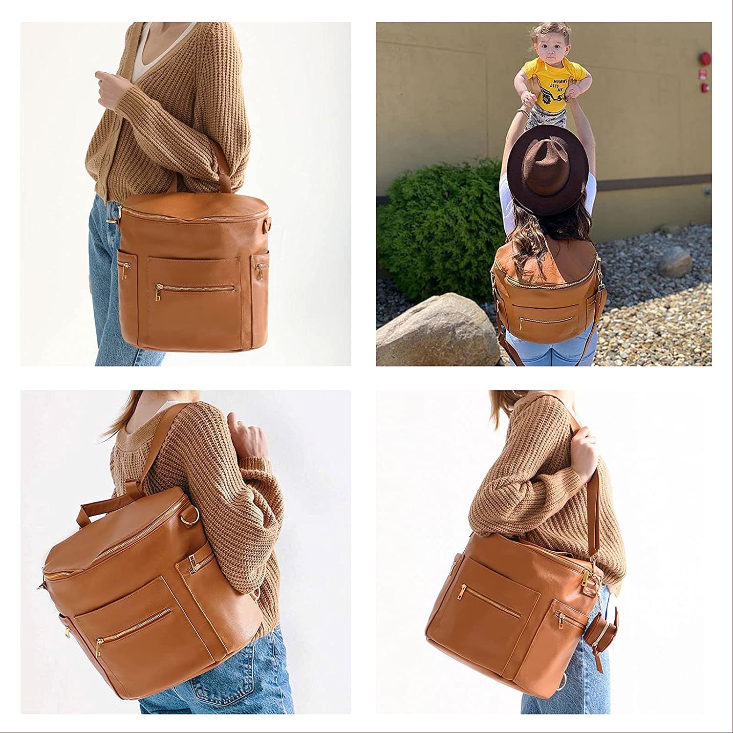 

Diaper Bags Fashion Mommy Pu Leather Backpack with Changing Pad Baby Organizer Nappy Mummy Daddy 221208, Stroller bag