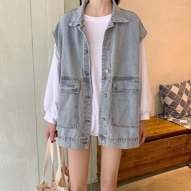 

Women's Vests 2022 Denim Women's Single Breasted Loose Work Vest Coat, Sky blue