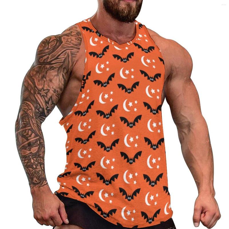 

Men' Tank Tops Halloween Summer Top Orange Black Bats Gym Men Graphic Streetwear Sleeveless Shirts Plus Size, Style-5