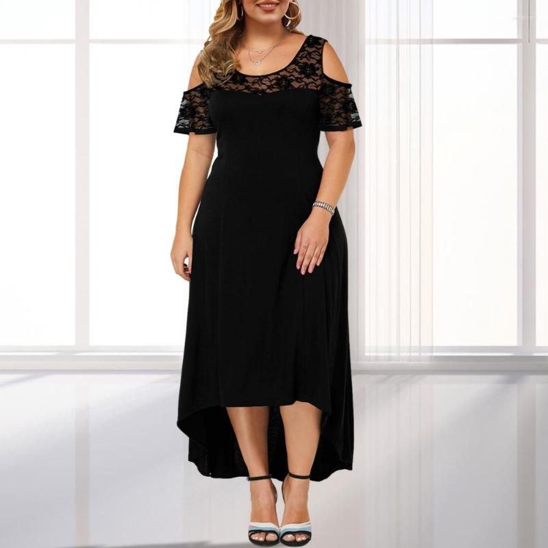 

Plus Size Dresses Spring Autumn Women Formal Dress Lace Elegant Off The Shoulder Long Sundress Irregular Hem Maxi, Black
