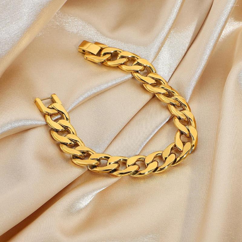 

Link Bracelets JY Boutique The 12mm Large Flat Roadside Bracelet Is Vacuum-plated With 18K Gold Jewelry For Women