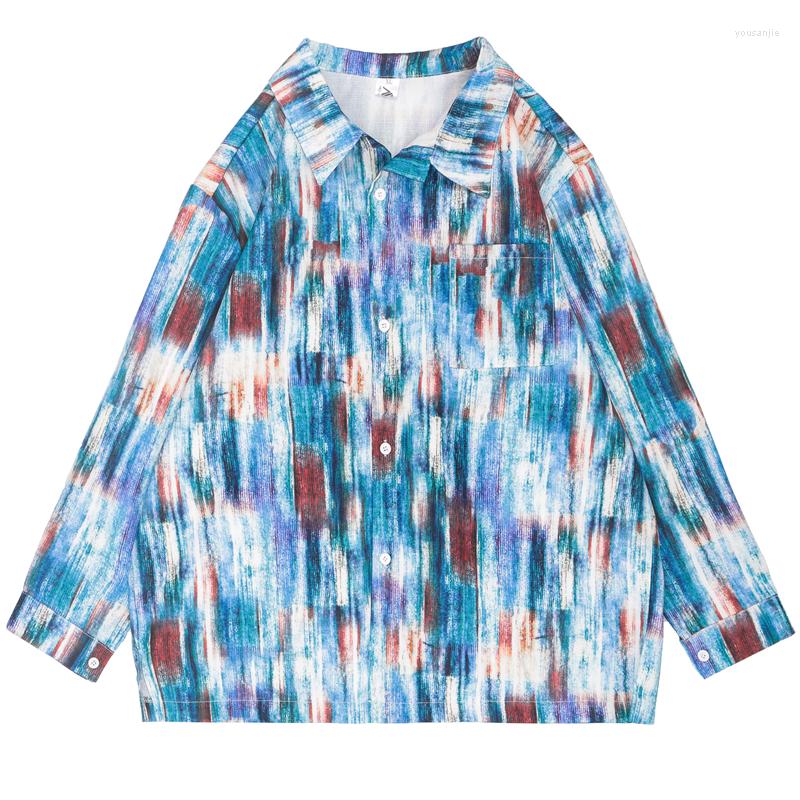 

Women's Blouses Autumn Style Polo Collar Tie-dye Long-sleeved Retro Loose Shirt Women, Picture shown