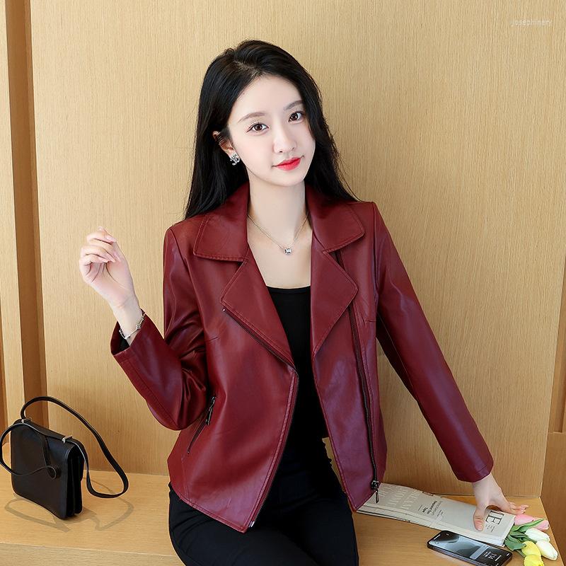 

Women's Leather Genuine Real Spring Autumn Big Size Middle Aged Women's Short Motorcycle Jacket Slim Fit Coat Haining Sheepskin Clo, To 228 blue