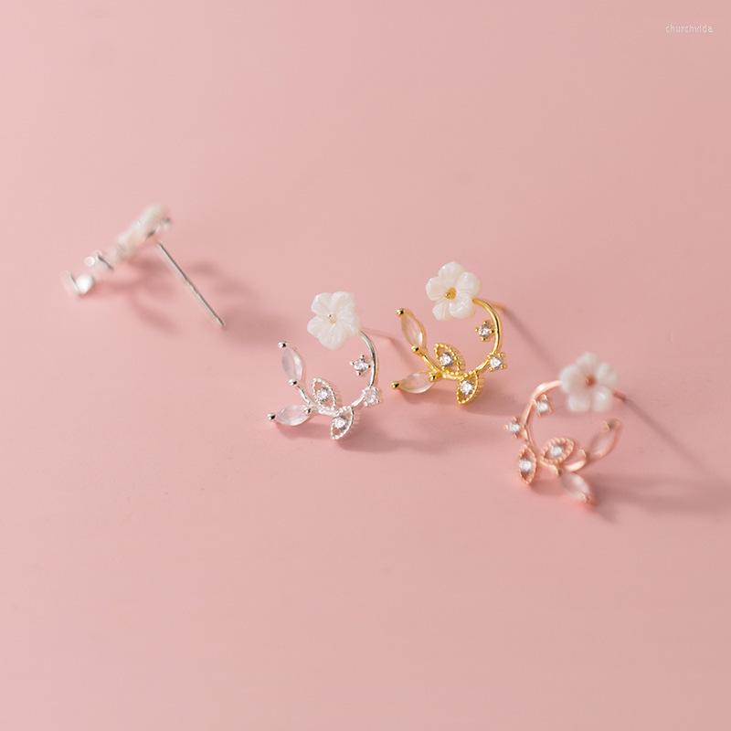 

Stud Earrings 925 Sterling Silver Trendy Kroean Shell Flower Crystal Water Drops Literary Compact Mini Jewelry