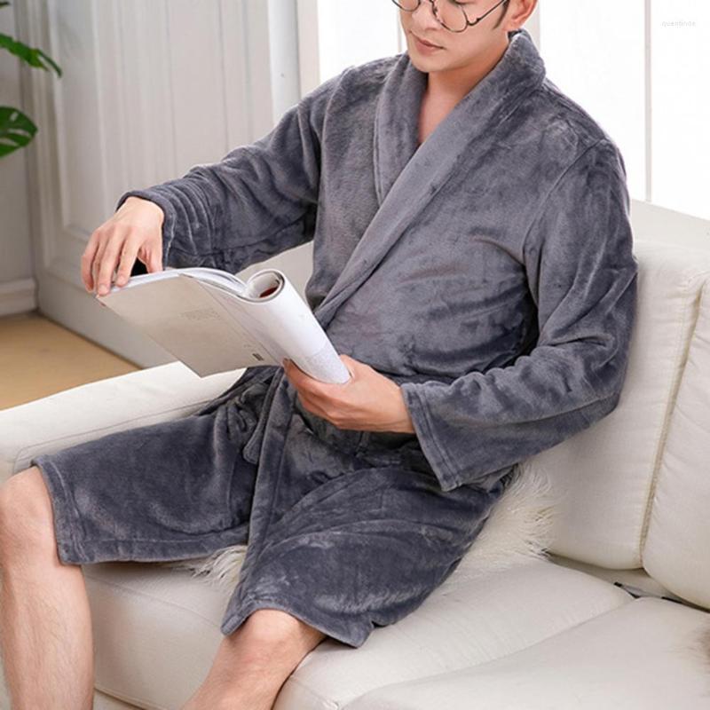 

Men's Sleepwear Men Bathrobe Thickened Belt Robe Nightgown Temperament Male, White