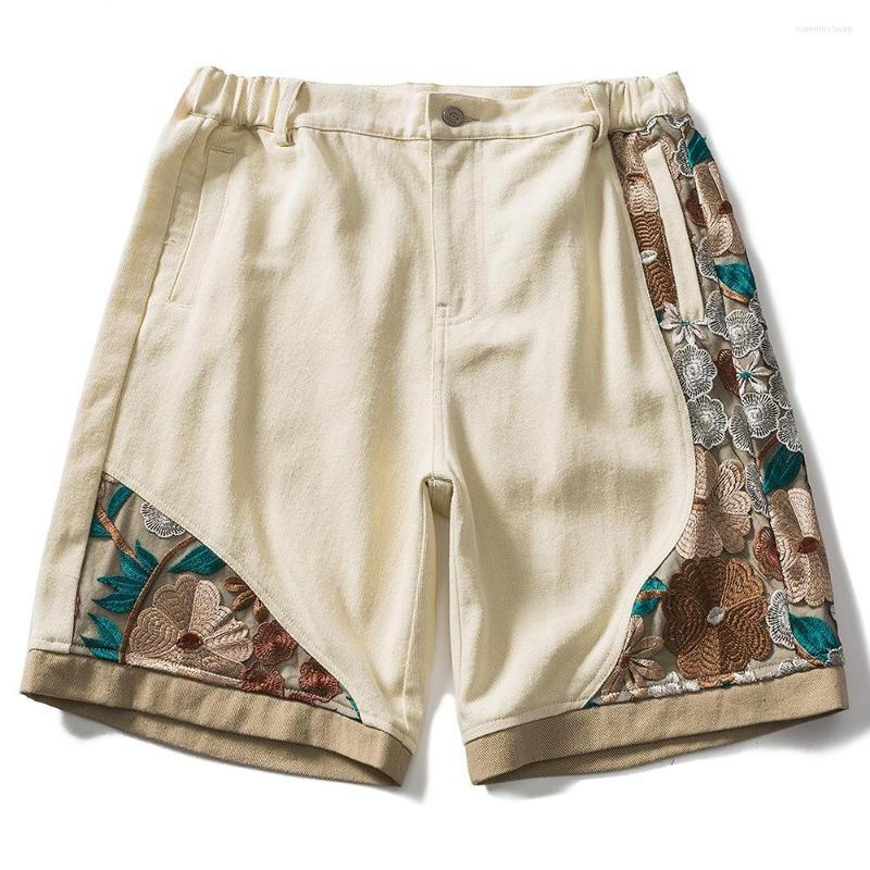 

Men's Shorts Vintage Men's Flower Embroidery Patchwork Retro Summer Cozy Sweatpants Male Fashion Streetwear Short Pants Unisex, Multi