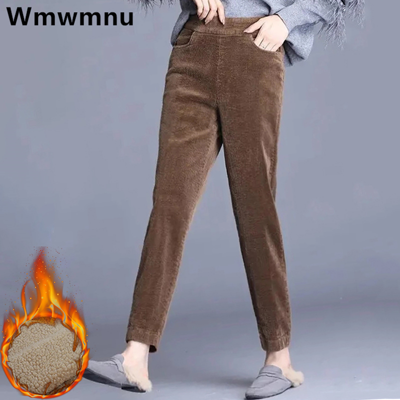 

Women's Pants Capris Casual Elastic High Waist Warm Pantalones Thicken Fleece Lined Velvet Women Korean Baggy Snow Wear Winter Trousers 221207, Gray