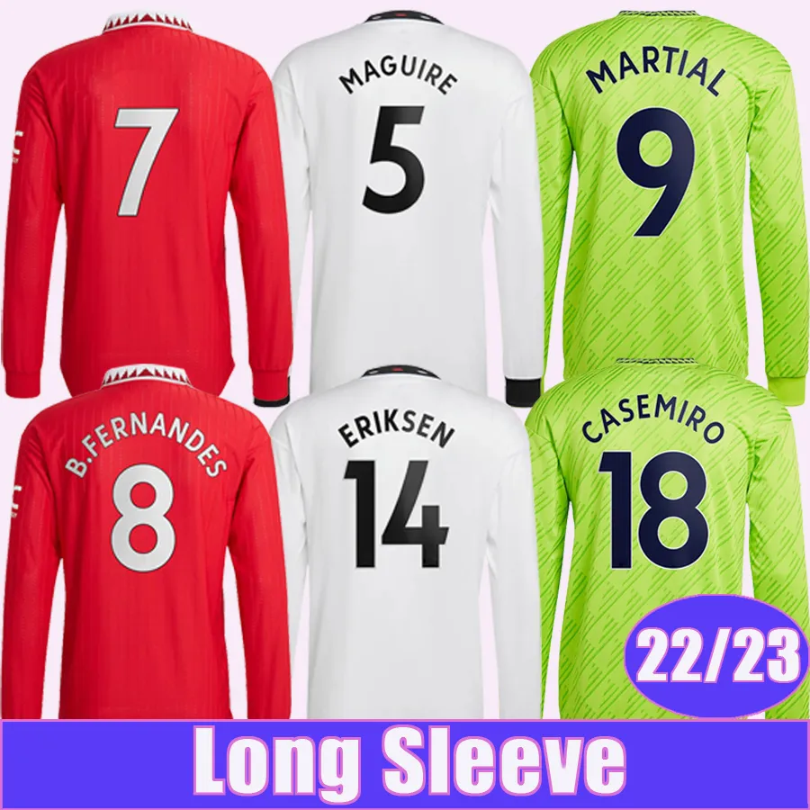 

22 23 RASHFORD Mens Long Sleeve Soccer Jerseys SANCHO MARTINEZ B. FERNANDES MAGUIRE MARTIAL GREENWOOD SHAW ERIKSEN FRED VARANE Home Away 3rd Football Shirts, Cx11418 22 23 3rd no patch