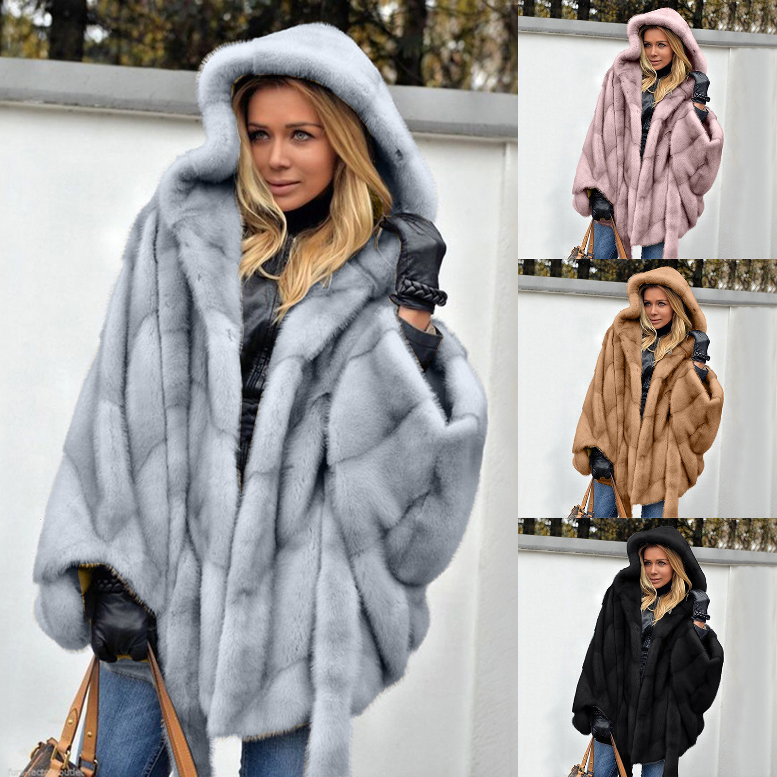 

Women s Leather Faux Elegant Fur Coat Women Hooded Jacket Winter Fashion Warm Outwear Casual Solid Long Sleeve Tops Ladies Parkas 221208, Gray