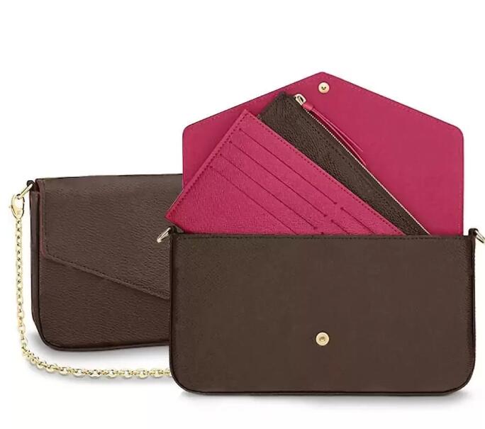 

3A luxurys bag women Crossbody Purse 3 pcs/set Messenger bags Handbags Flowers shoulder lady Leather with box, Brown flower-red