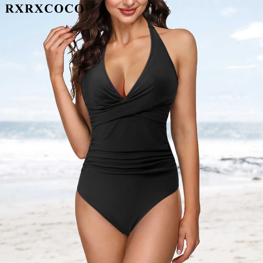 

Swim Wear RXRXCOCO Solid Women One Piece Set Swimsuit Backless Puch Up Sexy Women' Swimwear Bandage Ruched Female Bathing Suit Beachwear T221208