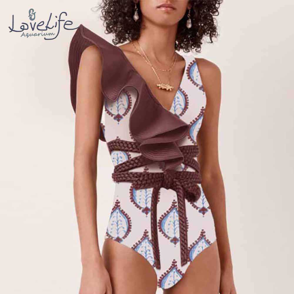 

Swim Wear Ruffled Colorblock Print Swimsuit Women's Bandage Swimwear Thong Underwear Bra Red Tankini Women Swimming Suits T221208