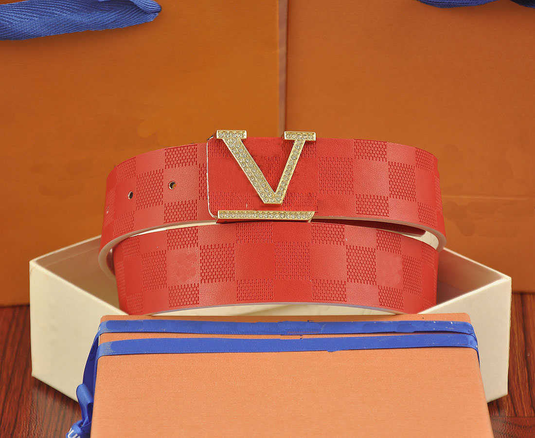 

New Fashion Men Designer Belt Double Sided Plaid Color Embossed Leather Belt Letter Smooth Buckle Full Diamond Jeans Belts Formal Width 3.8cm Box, Separate