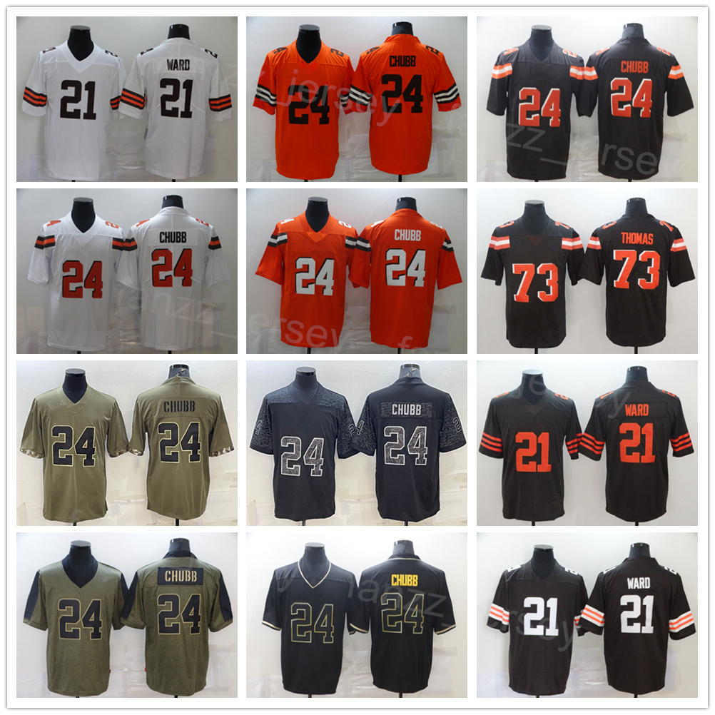 

Men Football 24 Nick Chubb Jerseys 21 Denzel Ward 73 Joe Thomas Army Green Salute To Service All Stitched Team Color Brown White Orange Black For Sport Fans Breathable