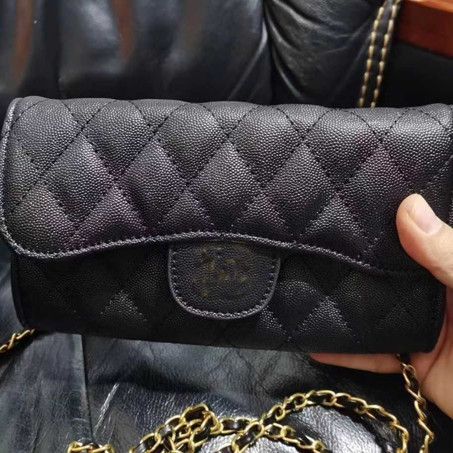 

Bags New caviar chain bag xiaoxiangfeng Lingge hand pocket purse women's One Shoulder Messenger Bag brand, Black7