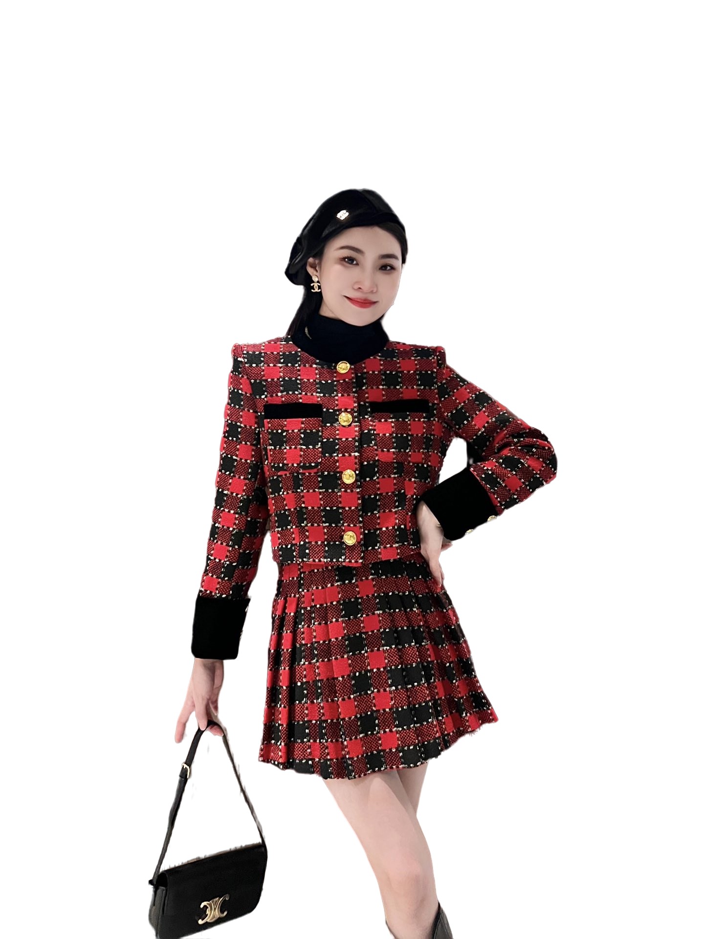 

Elegant and advanced two-piece set with new design in autumn and winter, Red