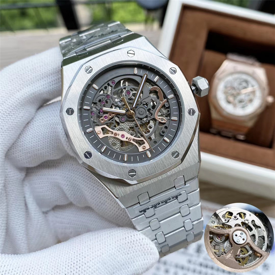 Classic business men's mechanical watch hollow dial stainless steel waterproof glow-in-the-dark watches-image-826689482