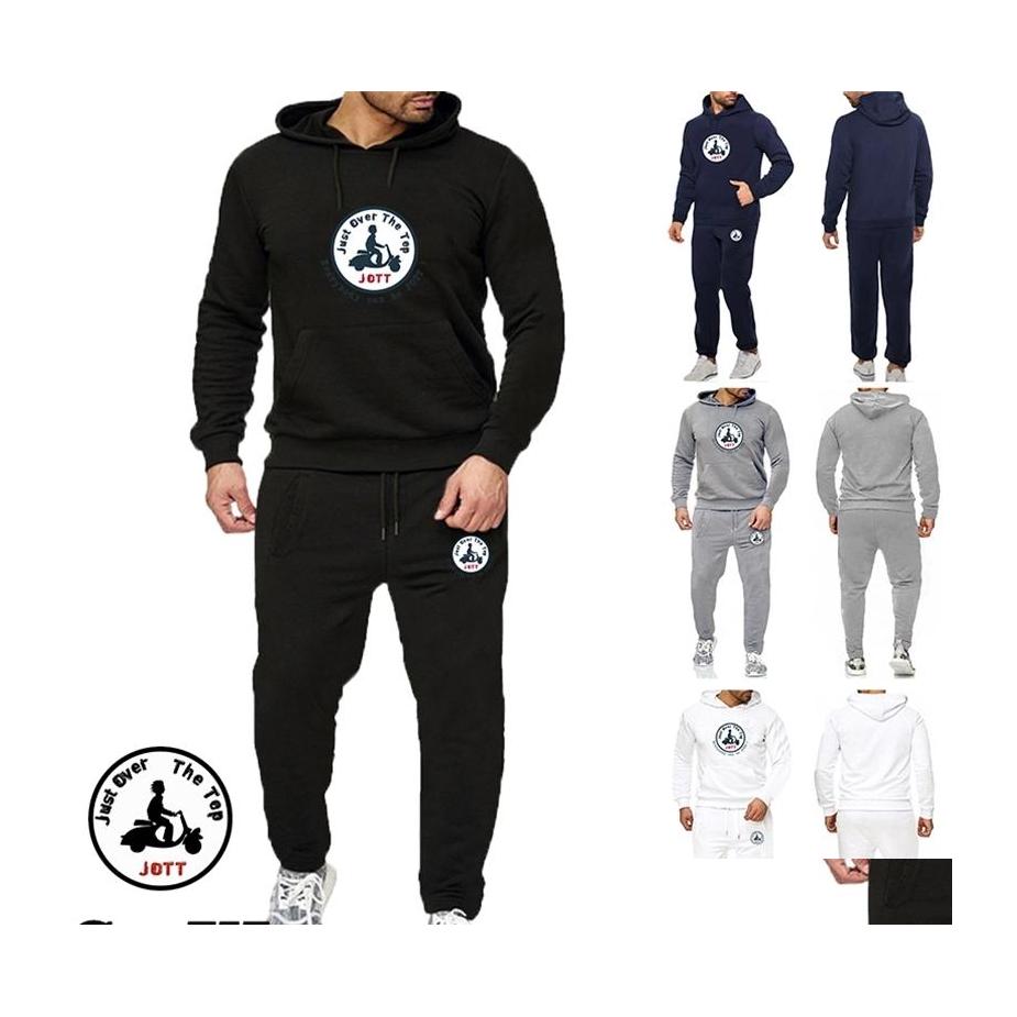 

Men' Tracksuits Autumn And Winter Fashion Mens Tracksuit Solid Color Hooded Sweater Add Jogging Casual Jott Print Design Clothing 2 Dhs3G, Gray