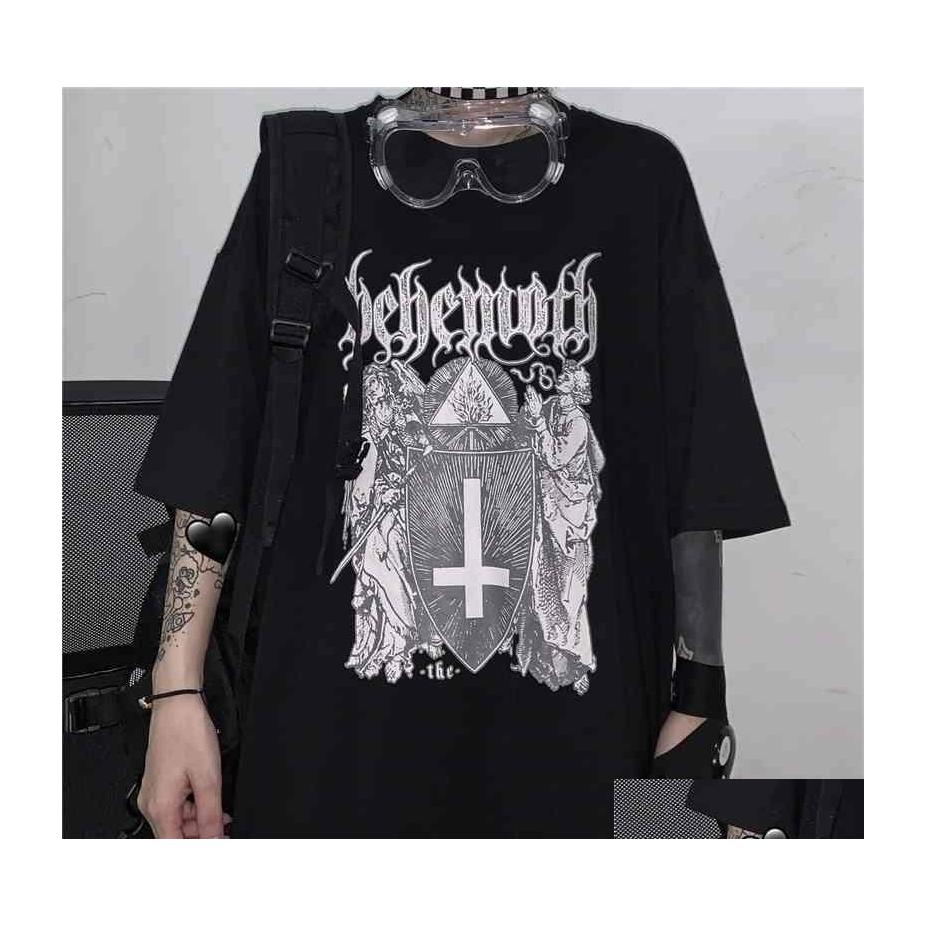 

Women'S T-Shirt Qweek Goth Harajuku Tshirt Emo Style Mall Tops Summer Punk Rock Gothic Graphic T Shirts Streetwear Black Clothes 210 Dhz8A