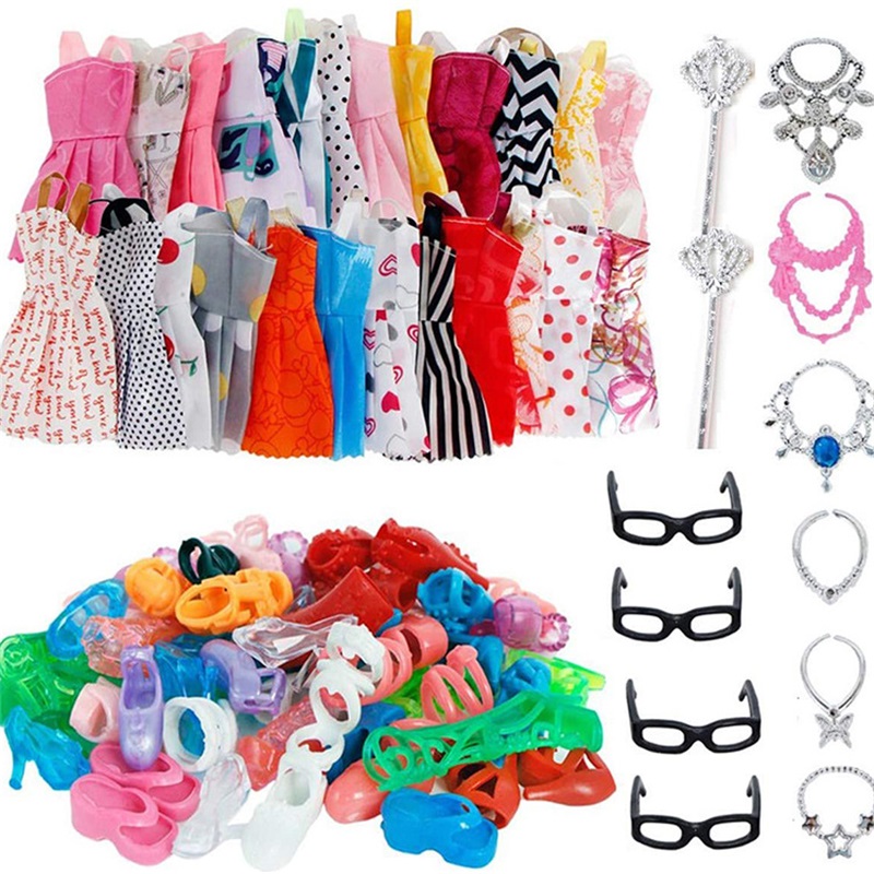 

Gift Sets 32 Item Set Doll Accessories Mix Fashion Cute Dress Glasses Necklaces Shoes Dress Clothes For Barbie Doll 2658 E3