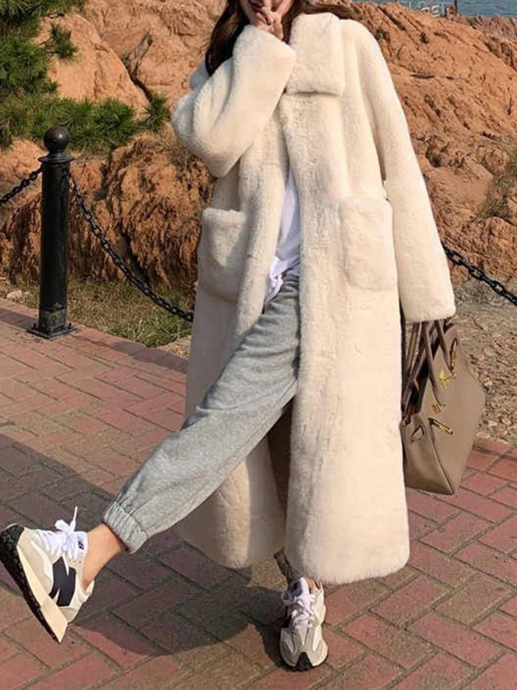 

Women s Leather Faux White Long Mink Fur Coats For Korea Fashion Lapel Collar Pockets Fluffy Jackets Autumn Winter Clothing Female DF301 221208, Pink scarf