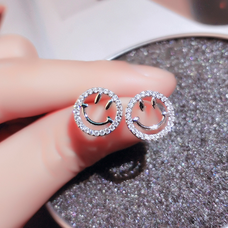 

Smile Smiley 925 Sterling Silver Ear Stud Earrings for Women Cute girl Wedding Fashion 5a CZ Stone Travel Jewelry Party Gift