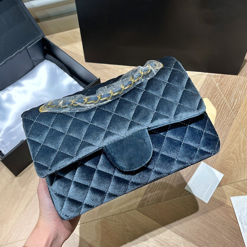 

CC Bags Luxury Brand Shoulder Bags 22B Womens Velvet CF Bags Classic Double Flap Pochette Gold Metal Matelasse Chain Crossbody Shoulder Saco, Box