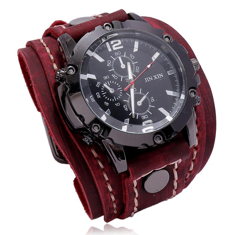 

Wristwatches Watch For Men Luxury Wristwatch Quartz Retro Leather Fashion Brown Cool Punk Style Mens Watches Bracelet Relogio Masculino, Retro redc