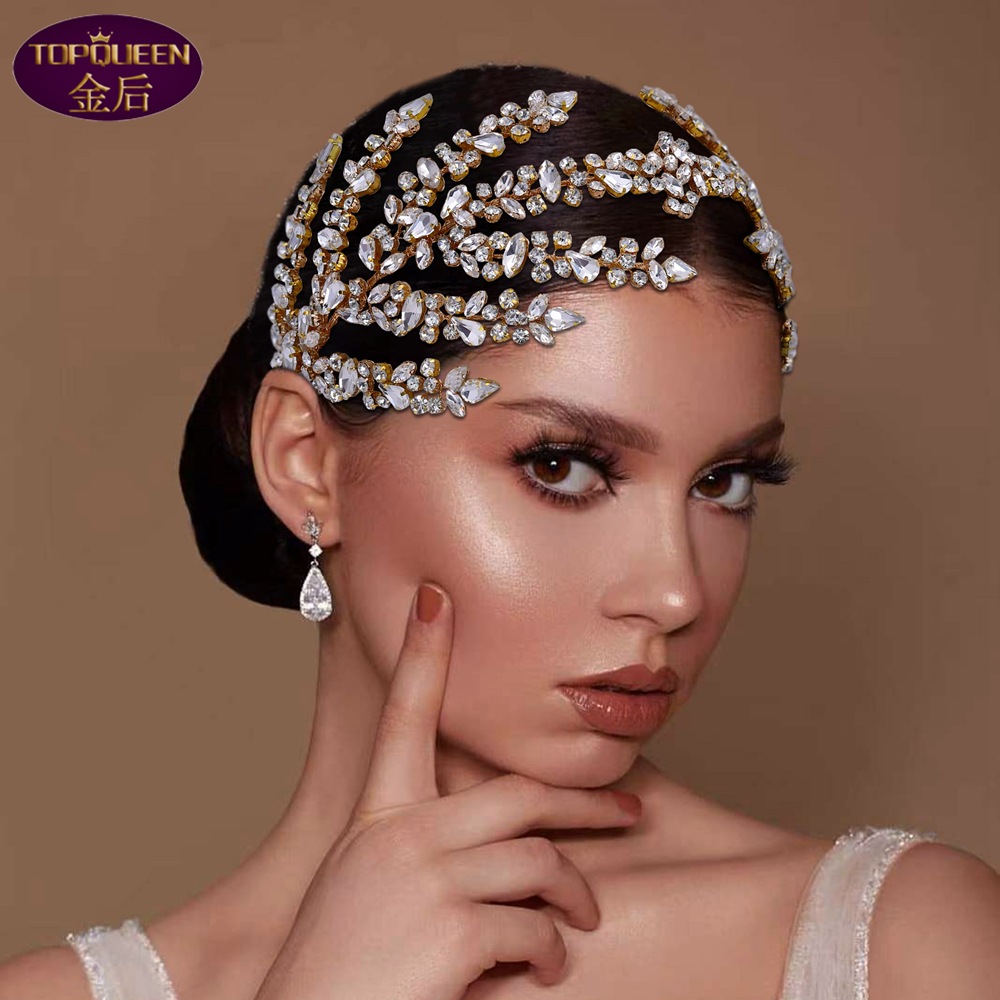 

Luxury Diamond Flower Tiara Press Tassel Hair Hoop Baroque Crystal Bridal Headwear Crown Rhinestone with Wedding Jewelry Diamond Bridal Crowns Headpieces HP425