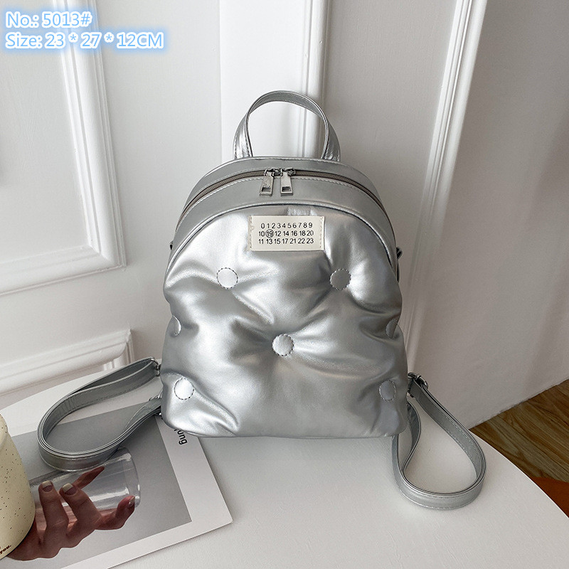 

Wholesale factory ladies shoulder bag 6 colors winter fashion handbags simple buttons solid color leather backpack light and comfortable western handbag, Silver-5013#
