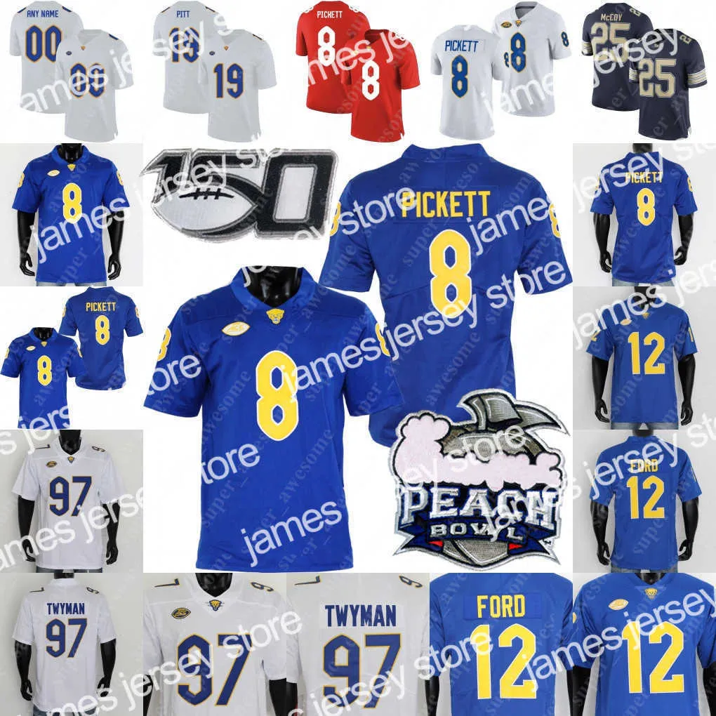 

American College Football Wear NCAA Peach Bowl Pitt Football Jersey 9 Kedon Slovis Kenny Pickett Israel Abanikanda Calijah Kancey Deslin Ale, Royal-150th