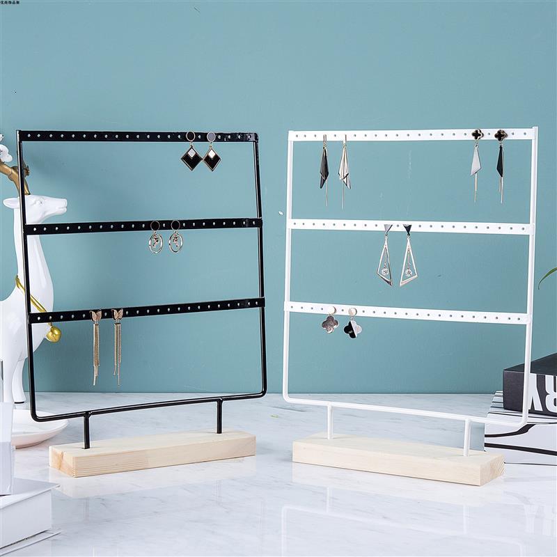 

Jewelry Boxes 24 44 66 Holes Stand Display Organizer Earrings Pendants Bracelets Holder With Wooden Base Storage Rack 221208
