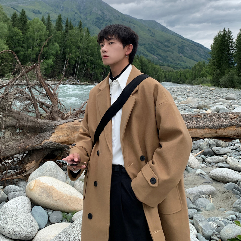 

Men's Wool Blends Legible Winter Long Coats Men Casual Solid Jackets Male Loose Double Breasted Korean Man 221208, Hui se