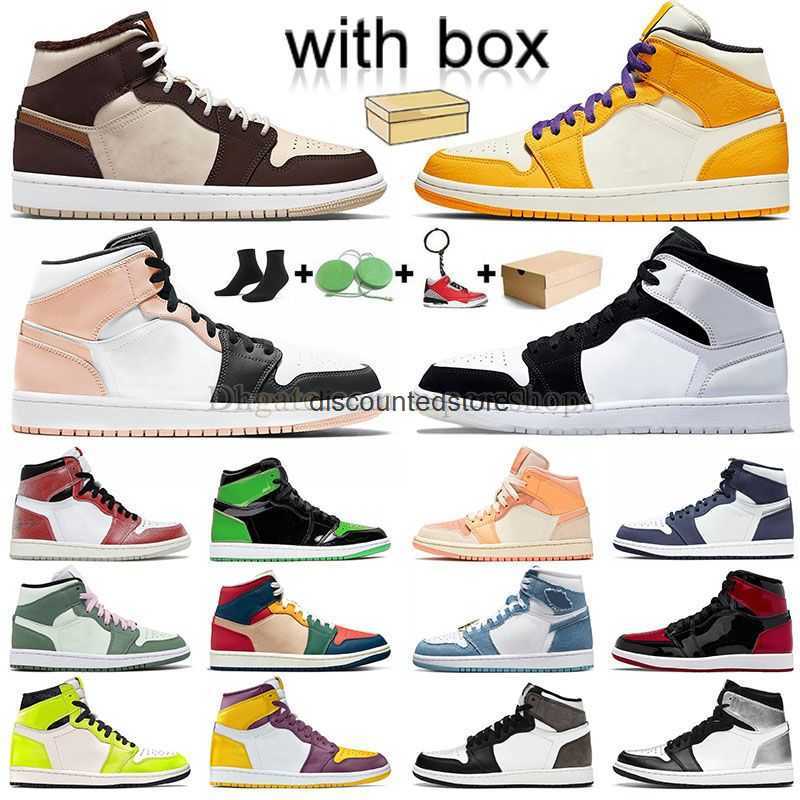 

Designer 1s Basketball Shoes With Jumpman 1 High Og MidDiamond Fragment Patent Green Cream Dark Chocolate Starfish Bred Sneakers, C06 36-47 starfish