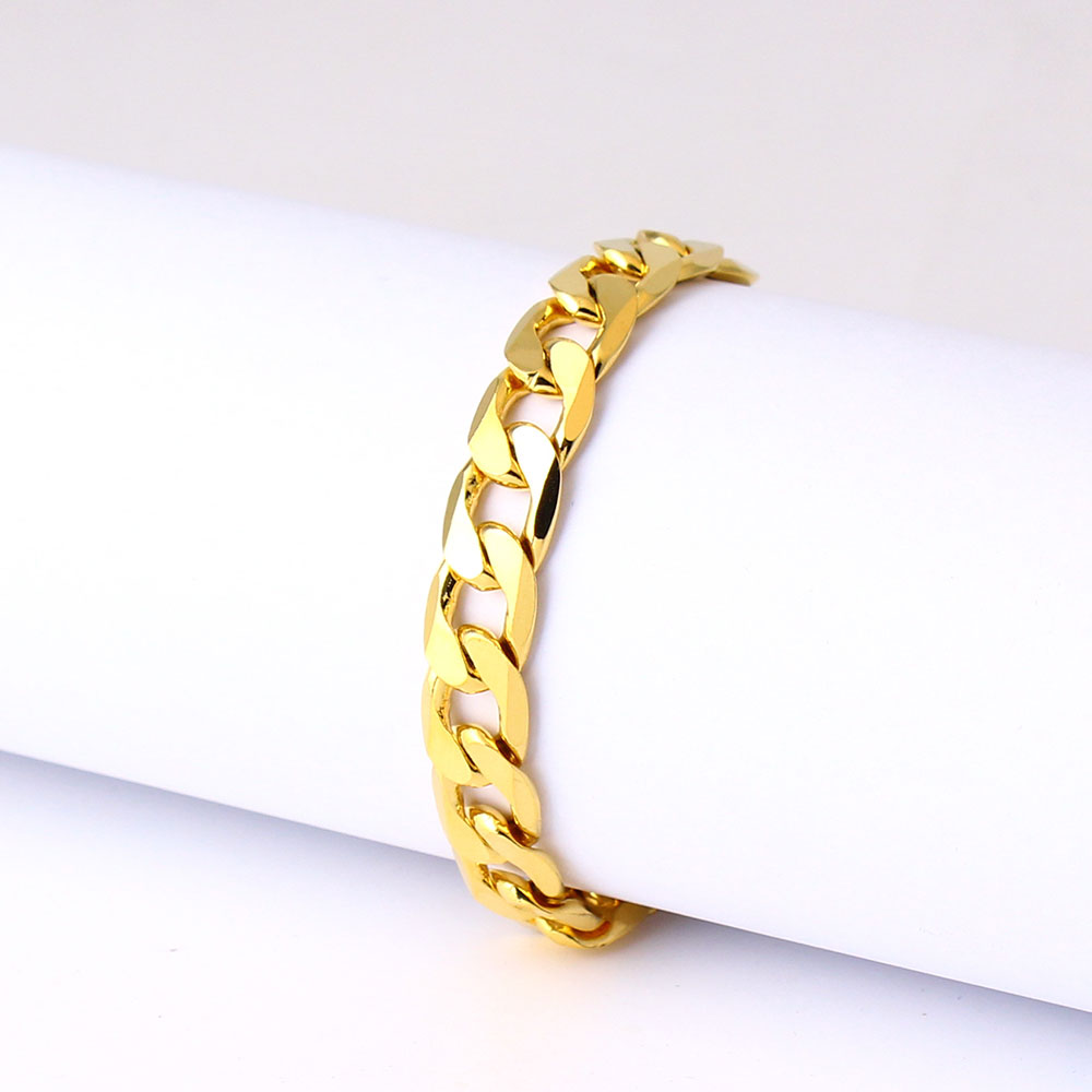 

18ct Fine Yellow Gold GF Curb Chain Bracelet Mens women's boys kids range solid heavy