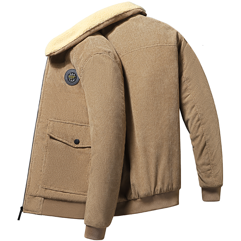 

Men s Down Parkas Corduroy Parka Winter Jacket Plus Velvet Retro Short Warm Windproof Workwear Casual Lamb Fleece Men 221208, Khaki