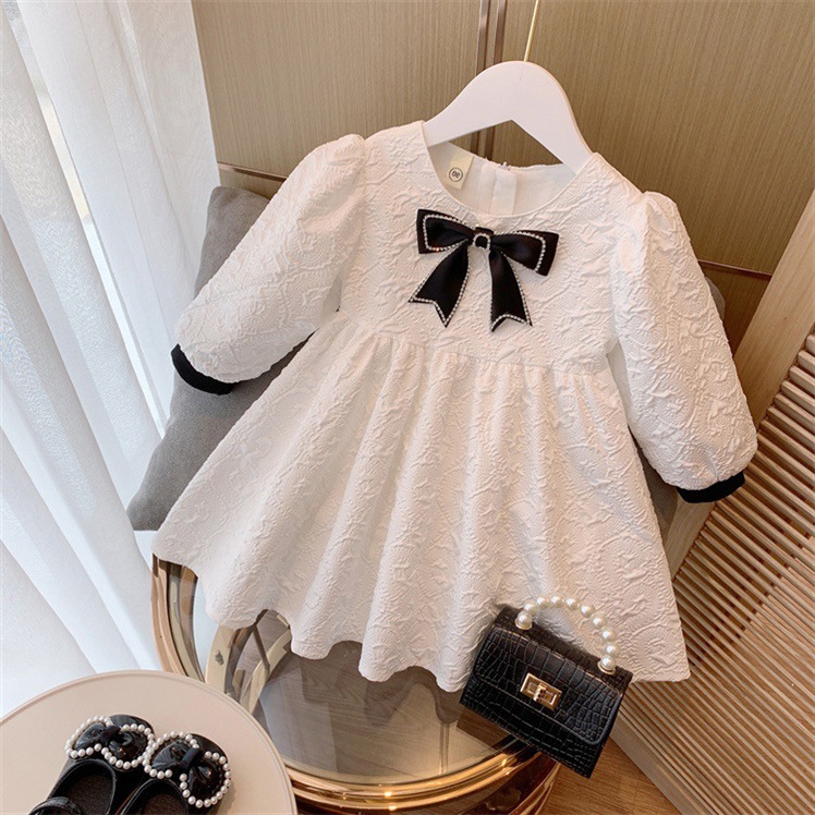 

Girls Dress France long sleeve white girl bow Princess skirt